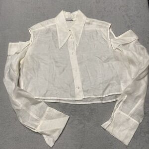 Maticevski Top AU 12 / US 8 Off White Silk Linen Sheer Blouse Cold Shoulder